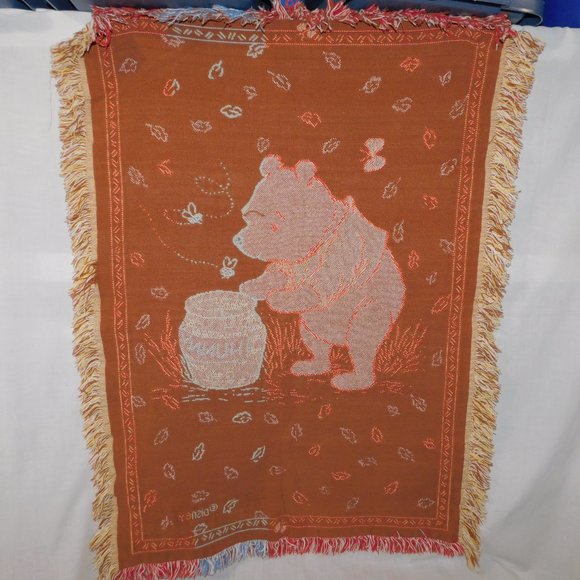 VTG Disney Winnie the Pooh Woven Tapestry Throw Blanket Fringed Fall  30" x 43 - Picture 7 of 7